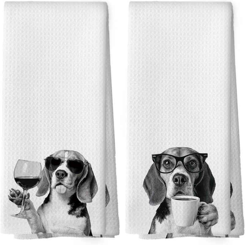 Mcehtle Funny Beagle Kitchen Towels Set of 2, Dog Kitchen Accessories, Coffee Station Wine Bar Decor, Dog Chef Gift Hand Towel, Dining Room Decorative Tea Towel Dish Towels 16x24 Inch - Image 1